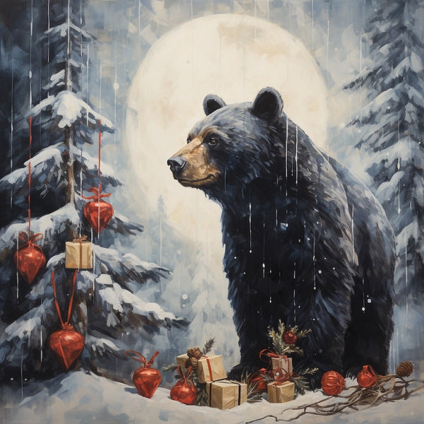 Tableau Ours Noël, art mural décoration nature