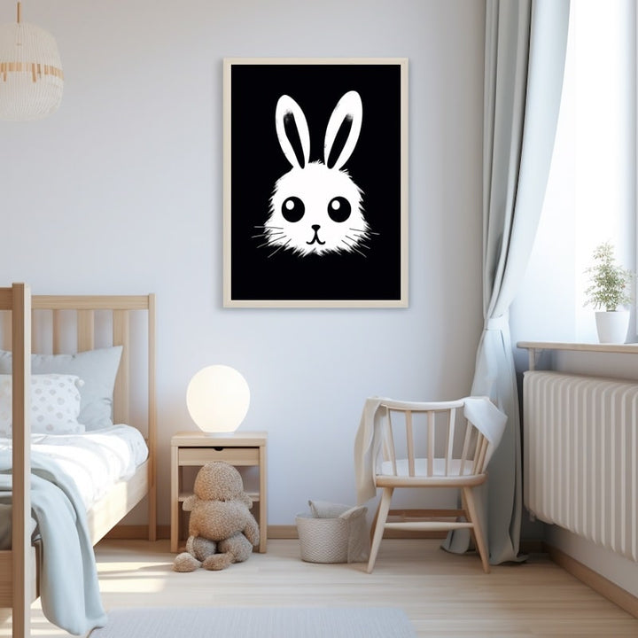 Tableau Noir et Blanc Lapin Enfant, art mural décoration nature