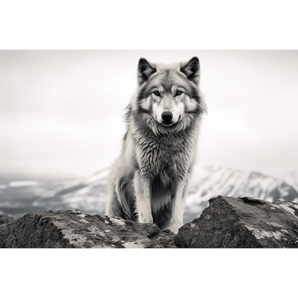 Tableau Loup Noir et Blanc, art mural décoration nature