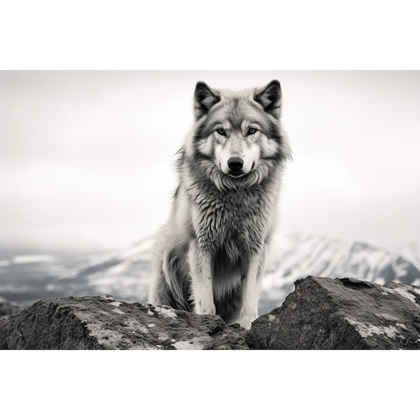Tableau Loup Noir et Blanc, art mural décoration nature