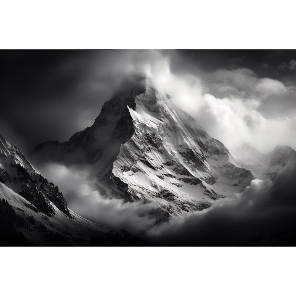 Tableau Montagne Noir et Blanc, art mural décoration nature