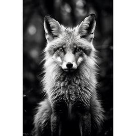 Tableau Renard Noir et Blanc, art mural décoration nature