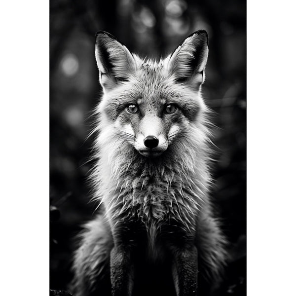 Tableau Renard Noir et Blanc, art mural décoration nature