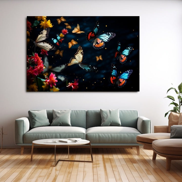 Tableau Noir Papillon, art mural décoration nature
