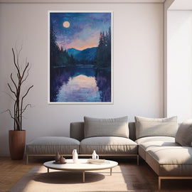 Tableau Lac de Montagne au Clair de Lune, art mural décoration nature