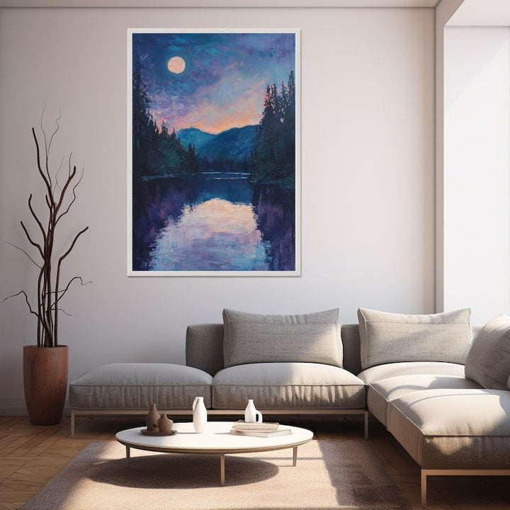 Tableau Lac de Montagne au Clair de Lune, art mural décoration nature