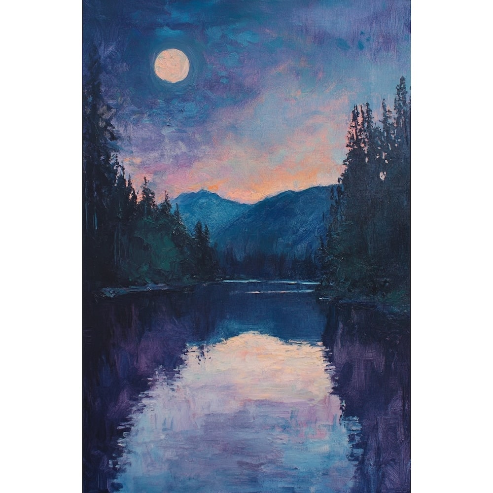 Tableau Lac de Montagne au Clair de Lune, art mural décoration nature