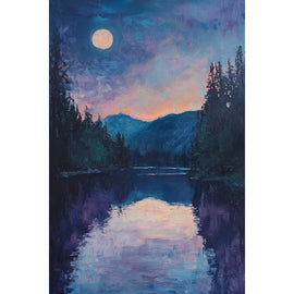 Tableau Lac de Montagne au Clair de Lune, art mural décoration nature