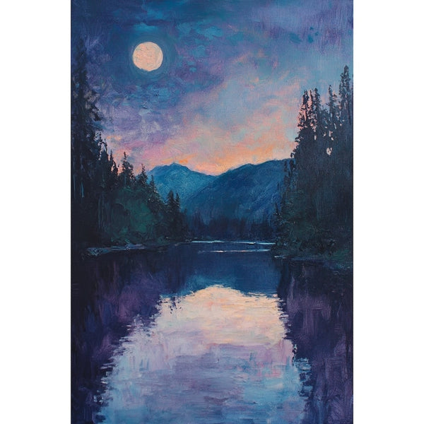 Tableau Lac de Montagne au Clair de Lune, art mural décoration nature