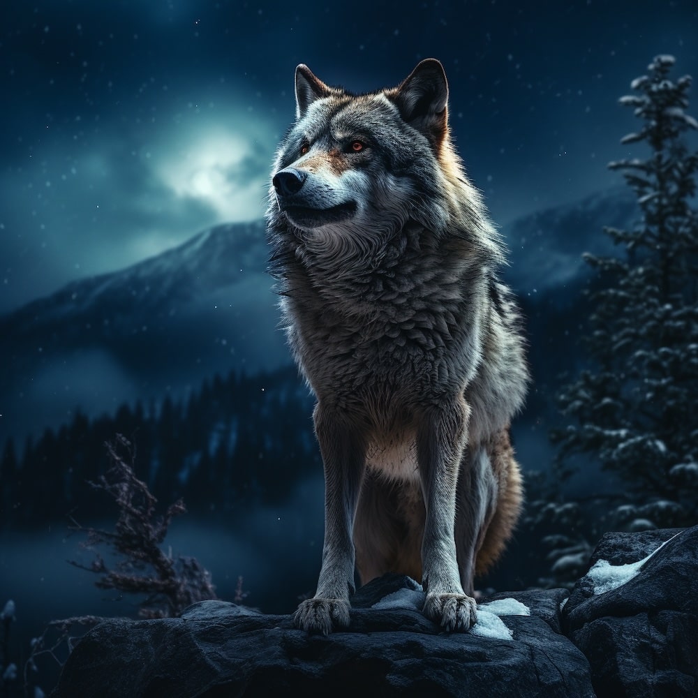 Tableau Loup Nuit, art mural décoration nature