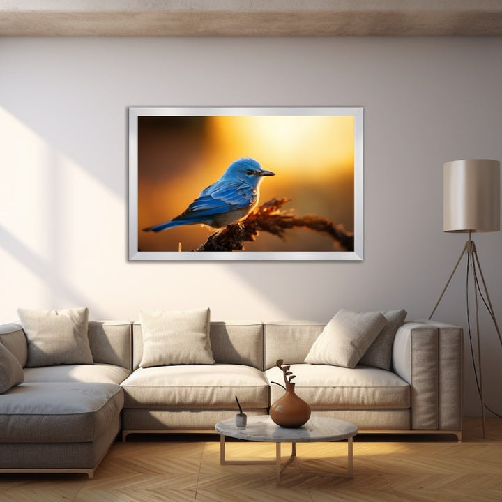 Tableau Oiseau Bleu, art mural décoration nature