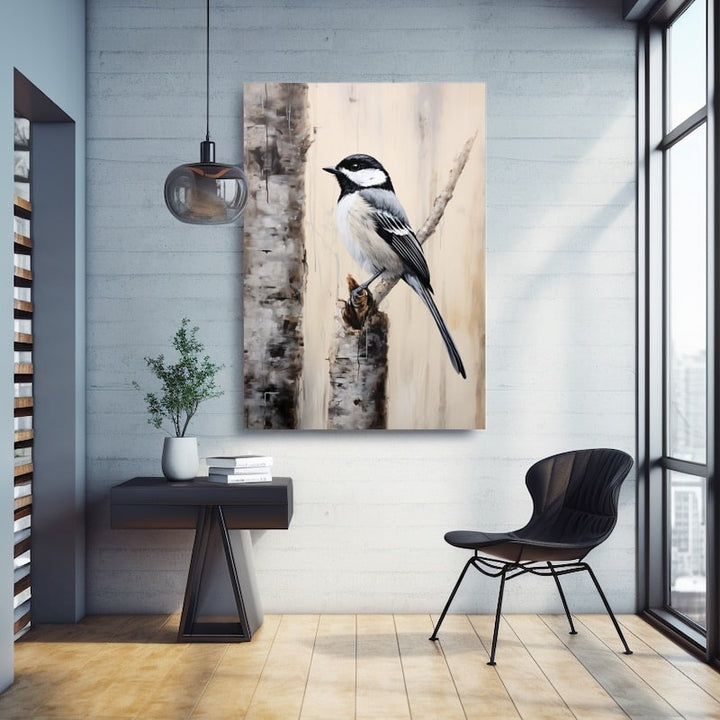 Tableau Oiseau Noir et Blanc, art mural décoration nature