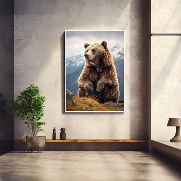 Tableau Ours Assis, art mural décoration nature