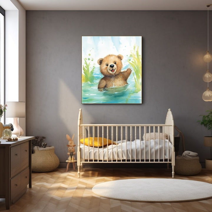 Tableau Ourson dans l'Eau, art mural décoration nature