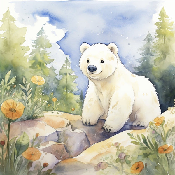 Tableau Ours Blanc pour Enfant, art mural décoration nature