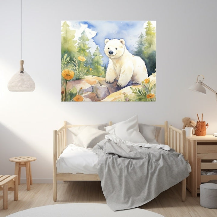 Tableau Ours Blanc pour Enfant, art mural décoration nature