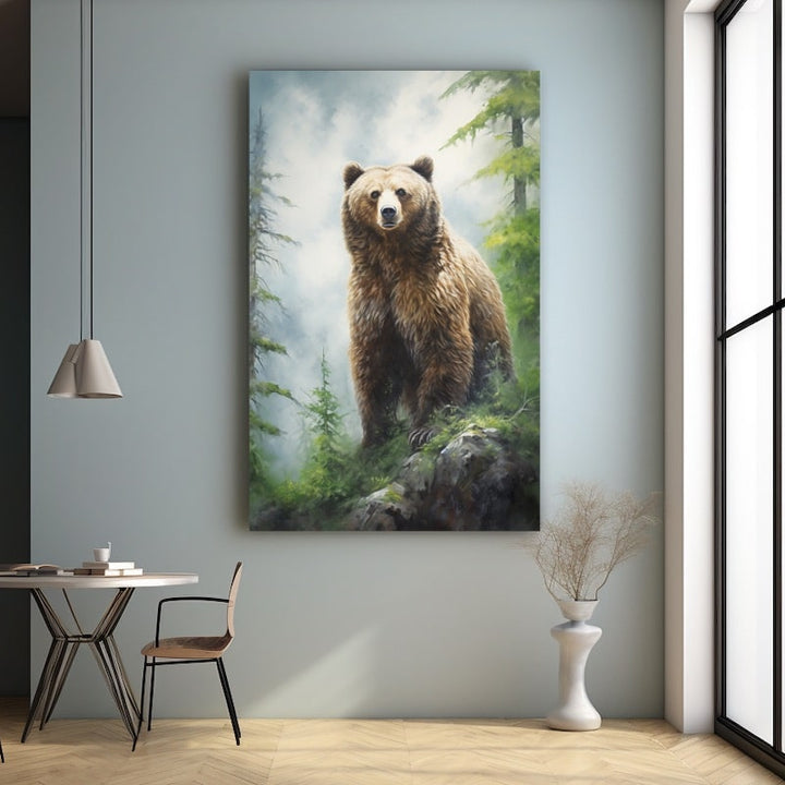 Tableau Ours Brun dans la Brume, art mural décoration nature