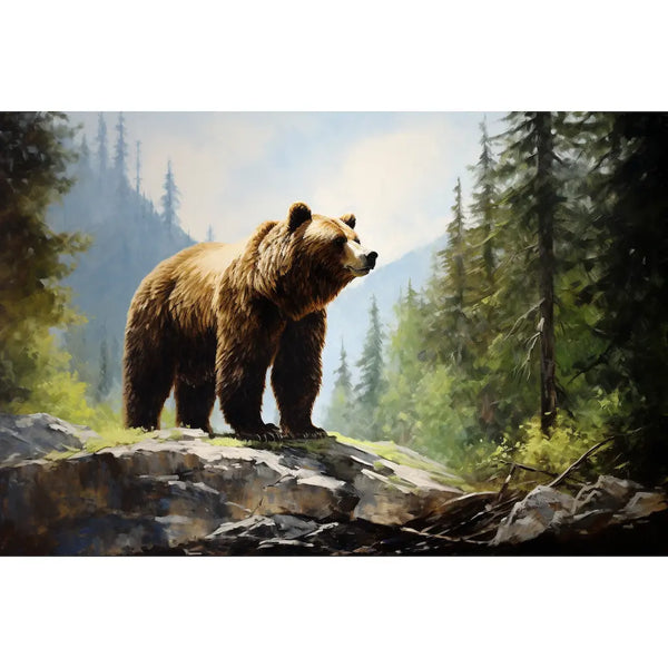Tableau Ours Brun dans la Forêt de Montagne, art mural décoration nature