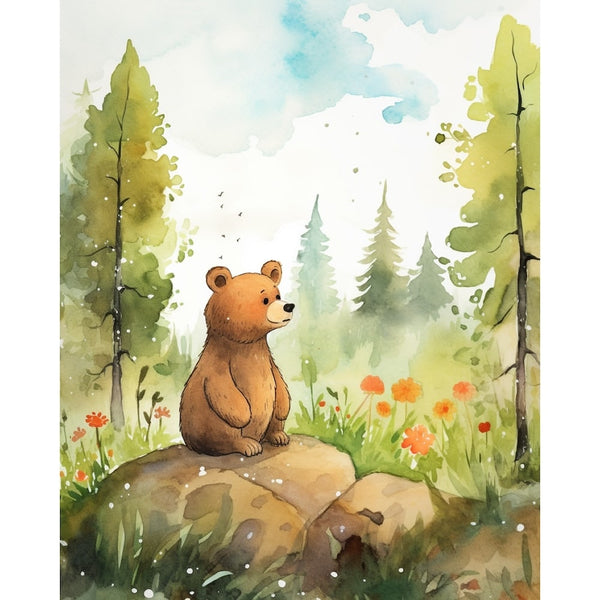 Tableau Ours Écureuil Dessin Enfant, art mural décoration nature