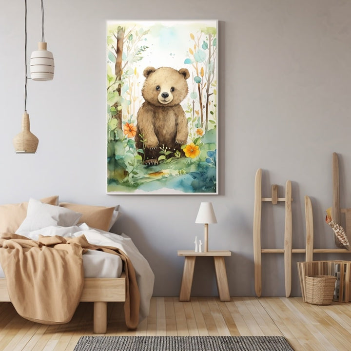 Tableau Ours Enfant 40x50, art mural décoration nature