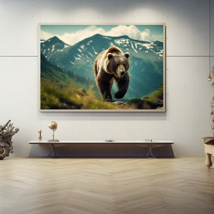 Tableau Ours Brun en Alpage, art mural décoration nature