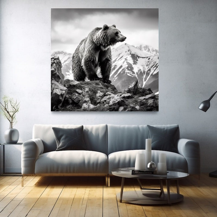 Tableau Ours Noir et Blanc, art mural décoration nature