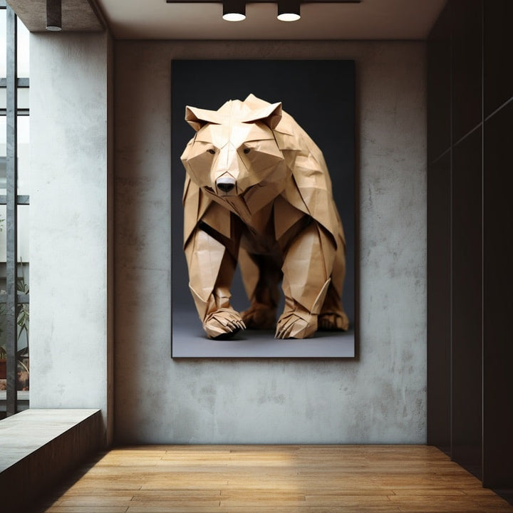 Tableau Ours Origami, art mural décoration nature