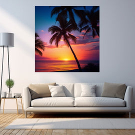 Tableau Palmier Coucher de Soleil, art mural décoration nature