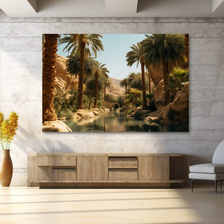 Tableau Palmier Turquoise Maroc, art mural décoration nature