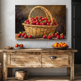Tableau Panier de Fraises, art mural décoration nature