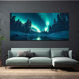 Tableau Panoramique Aurore Boréale, art mural décoration nature