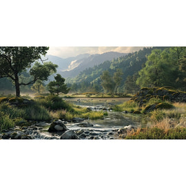 Tableau Paysage Panoramique de Rivière et Montagnes, art mural décoration nature