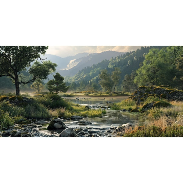 Tableau Paysage Panoramique de Rivière et Montagnes, art mural décoration nature