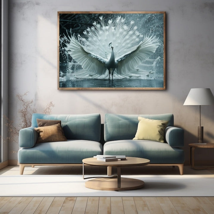 Tableau Paon Blanc, art mural décoration nature