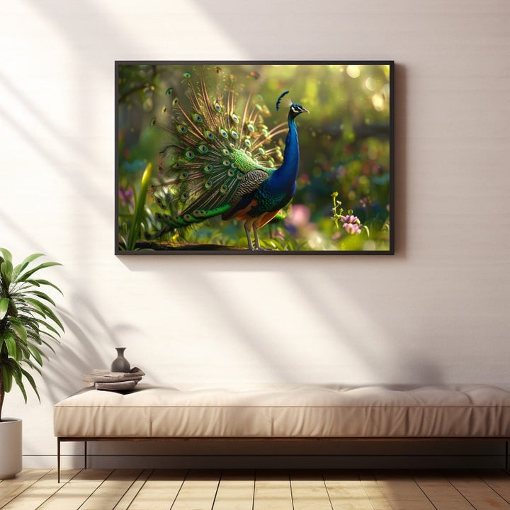 Tableau Paon Bleu, art mural décoration nature