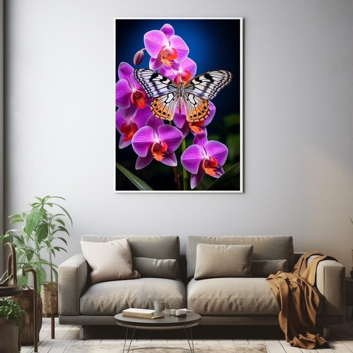 Tableau Papillon et Orchidée, art mural décoration nature