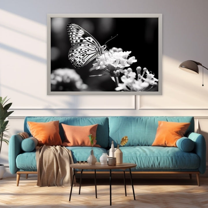 Tableau Papillon Noir et Blanc, art mural décoration nature