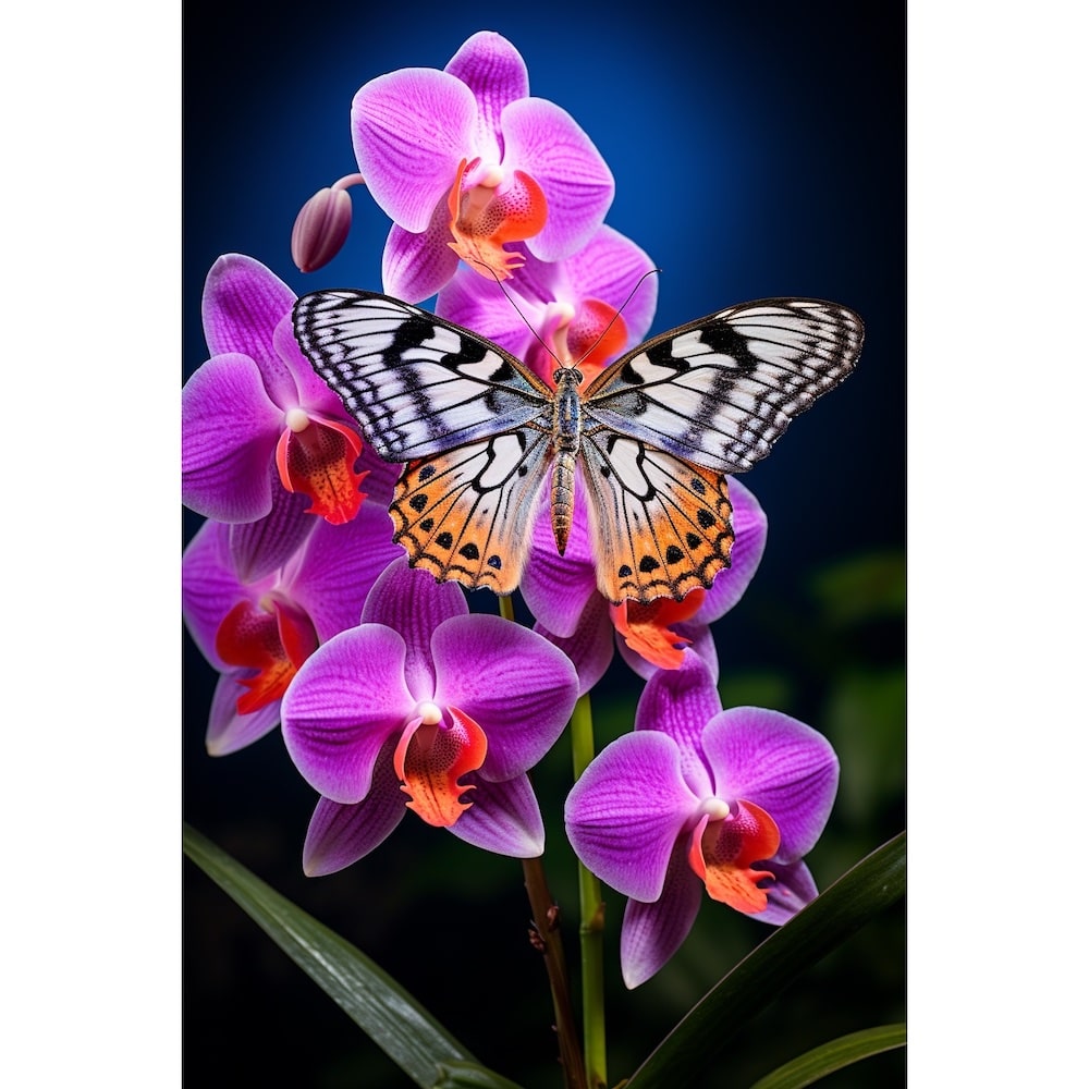 Tableau Papillon et Orchidée, art mural décoration nature