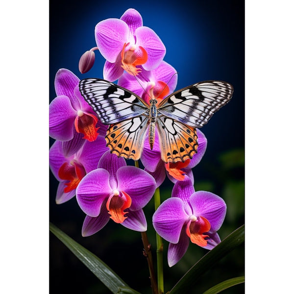 Tableau Papillon et Orchidée, art mural décoration nature