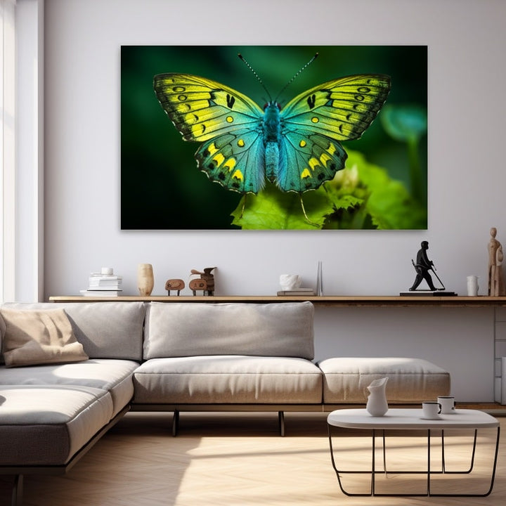 Tableau Papillon Vert, art mural décoration nature