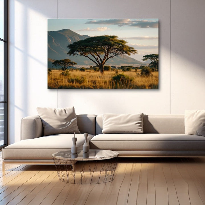 Tableau de Paysage Africain de Savane à l'Acacia, art mural décoration nature