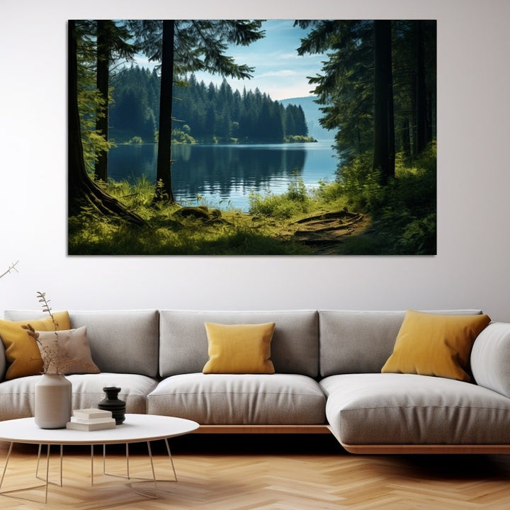 Tableau Paysage Forêt Eau, art mural décoration nature