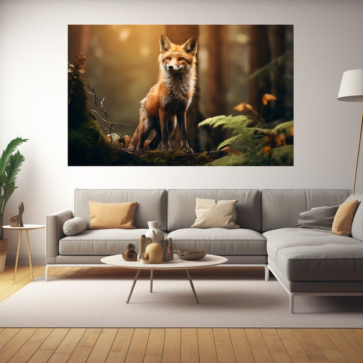 Tableau Paysage Forêt et Renard, art mural décoration nature