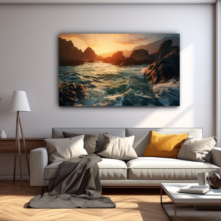 Tableau de Paysage Marin au Coucher de Soleil, art mural décoration nature