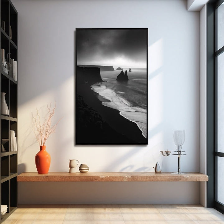 Tableau Paysage Mer Noir et Blanc, art mural décoration nature