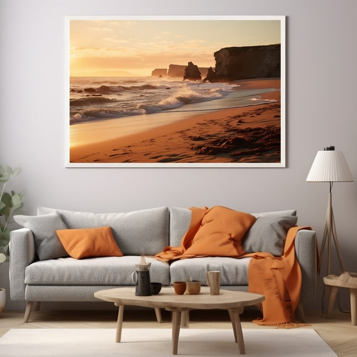 Tableau Plage au Soleil Couchant, art mural décoration nature