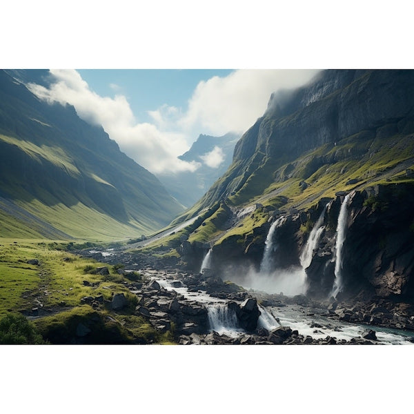 Tableau Paysage de Montagne avec Cascade, art mural décoration nature