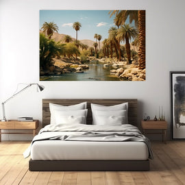 Tableau Paysage Palmiers Eau, art mural décoration nature