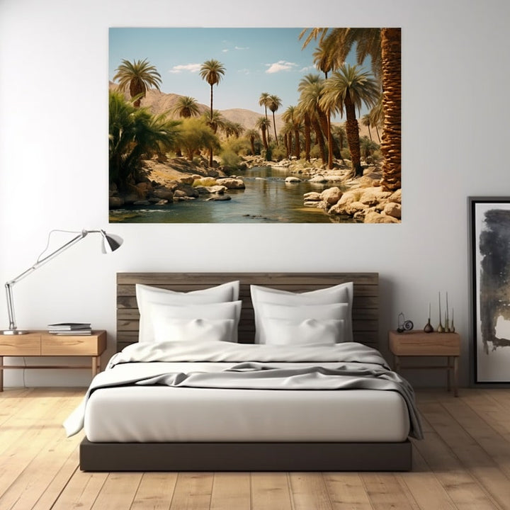 Tableau Paysage Palmiers Eau, art mural décoration nature