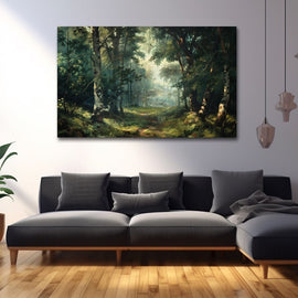 Tableau clairière lumineuse au cœur d'un sous-bois forestier